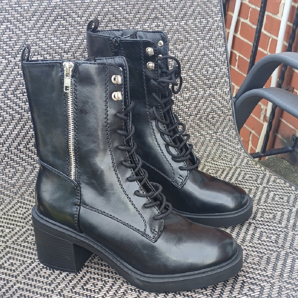 MIA Black Combat Boots with Zipper Detail